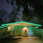 100 G40 Globe String Light Set with Green Bulbs on Brown Wire
