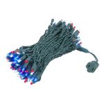 Commercial Grade Wide Angle 100 LED Red White Blue 50' Long on Green Wire