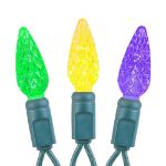 Purple Green and Yellow 70 LED C6 Strawberry Mini Lights Commercial Grade on Green Wire