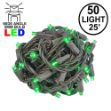 Commercial Grade Wide Angle 50 LED Green 25' Long on Brown Wire