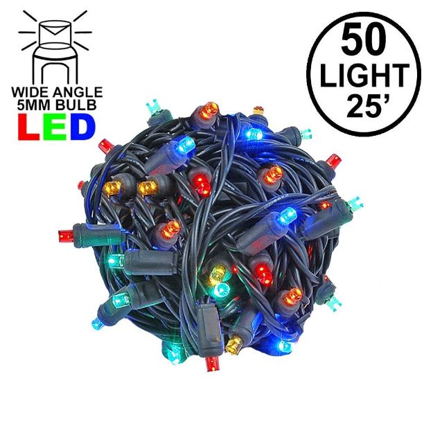 Commercial Grade Wide Angle 50 LED Multi 25' Long on Black Wire