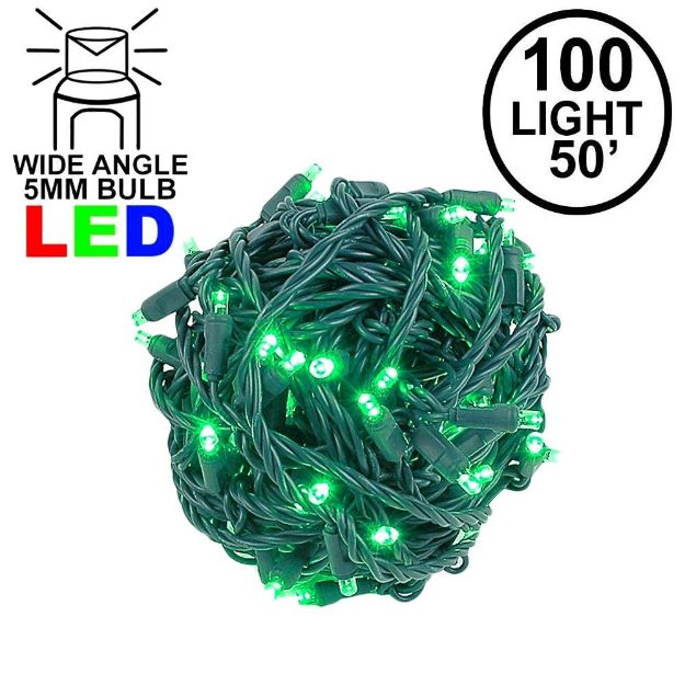 Commercial Grade Wide Angle 100 LED Green 50' Long on Green Wire