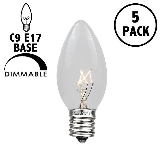 5 Pack Clear Transparent C9 7 Watt Replacement Bulbs
