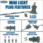 Green Christmas Mini Lights 100 Light 50 Feet Long on Brown Wire
