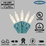 Clear Christmas Mini Lights 100 Light 50 Feet Long on Green Wire