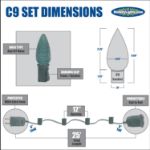 C9 25 Light String Set with Clear Bulbs on White Wire