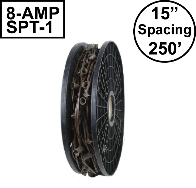 Novelty Lights C9 250' Spool 15" Spacing 8 Amp Brown Wire