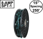 Novelty Lights C9 250' Spool 15" Spacing 8 Amp Green Wire