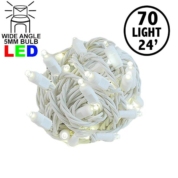 Commercial Grade Wide Angle 70 LED Warm White 24' Long on White Wire