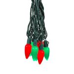 25 Red & Green Ceramic LED C9 Pre-Lamped String Lights Green Wire
