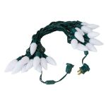 25 Warm White Ceramic LED C9 Pre-Lamped String Lights Green Wire
