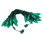 25 Green Ceramic LED C9 Pre-Lamped String Lights Green Wire