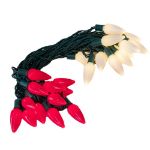 25 Red & Warm White Ceramic LED C9 Pre-Lamped String Lights Green Wire