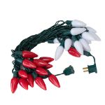 25 Red & Pure White Ceramic LED C9 Pre-Lamped String Lights Green Wire
