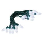 25 Pure White Ceramic LED C9 Pre-Lamped String Lights Green Wire