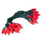 25 Red Ceramic LED C9 Pre-Lamped String Lights Green Wire