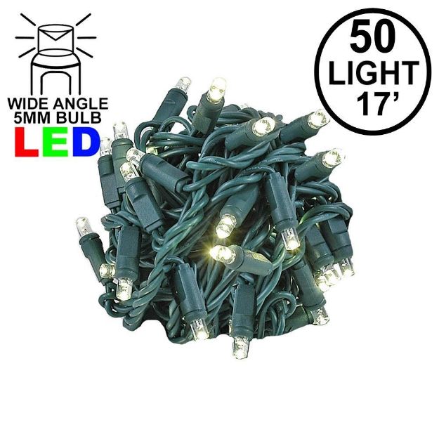 Commercial Grade Wide Angle 50 LED Warm White 17' Long on Green Wire