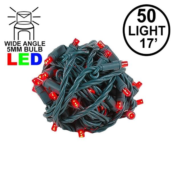 Commercial Grade Wide Angle 50 LED Red 17' Long on Green Wire