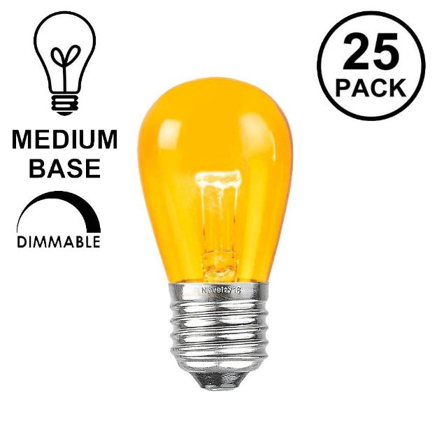 25 Pack of Transparent Yellow S14 11 Watt Bulbs Medium Base e26