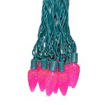 25 Pink C9 LED Pre-Lamped String Lights Green Wire