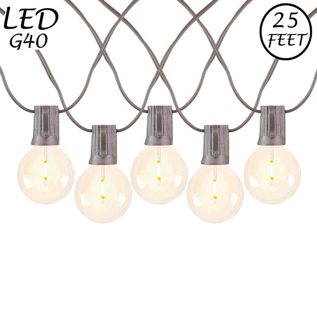 25 LED Filament G40 Globe String Light Set with Warm White Bulbs on Brown Wire