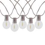 50 LED Filament G40 Globe String Light Set with Warm White Bulbs on Brown Wire