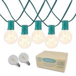 50 LED Filament G40 Globe String Light Set with Warm White Bulbs on Green Wire