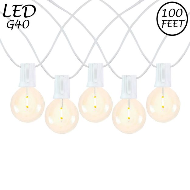 67 LED Filament G40 Globe String Light Set with Warm White Bulbs on White Wire