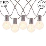 25 LED Filament G50 Globe String Light Set with Warm White Bulbs on Brown Wire