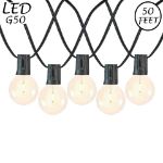 50 LED Filament G50 Globe String Light Set with Warm White Bulbs on Black Wire