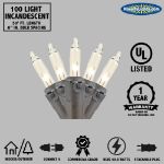 Clear Christmas Mini Lights 100 Light 50 Feet Long on Brown Wire