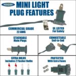 Clear 50 Light 11' Long Green Wire Christmas Mini Lights