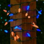 Orange and Blue 70 LED C6 Strawberry Mini Lights Commercial Grade Green Wire