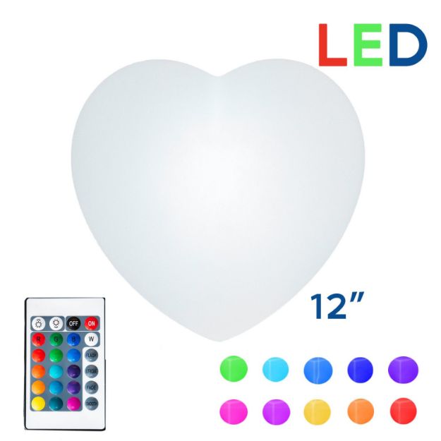 12 Inch Plastic LED Heart, RGBW, Rechargeable, Waterproof, Remote Controlled