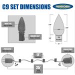 C9 25 Light String Set with Clear Bulbs on White Wire