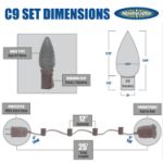 C9 25 Light String Set with Clear Bulbs on Brown Wire