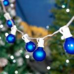 25 G40 Globe String Light Set with Blue Satin Bulbs on White Wire