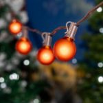 25 G40 Globe String Light Set with Orange Satin Bulbs on Brown Wire