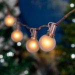 100 G40 Globe String Light Set with Frosted White Bulbs on Brown Wire