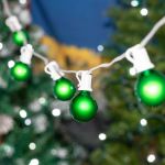 100 G40 Globe String Light Set with Green Satin Bulbs on White Wire