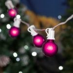 100 G40 Globe String Light Set with Purple Satin Bulbs on White Wire