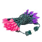 Pink and Purple 70 LED C6 Strawberry Mini Lights Commercial Grade Green Wire