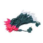 Pink and Pure White 70 LED C6 Strawberry Mini Lights Commercial Grade Green Wire