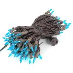 Teal Christmas Mini Lights 100 Light 50 Feet Long on Brown Wire
