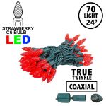 Coaxial *NEW* TrueTwinkle® Red 70 LED C6 Strawberry Mini Lights Commercial Grade on Green Wire