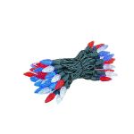 Coaxial Red/White/Blue 70 LED C6 Strawberry Mini Lights Commercial Grade on Green Wire