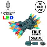 Coaxial *NEW* TrueTwinkle® Multi Color 70 LED C6 Strawberry Mini Lights Commercial Grade on Green Wire