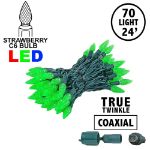 Coaxial *NEW* TrueTwinkle® Green 70 LED C6 Strawberry Mini Lights Commercial Grade on Green Wire