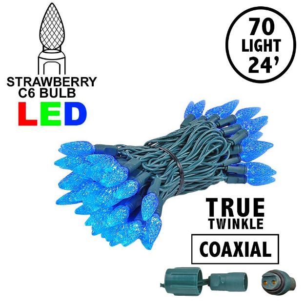 Coaxial *NEW* TrueTwinkle® Blue 70 LED C6 Strawberry Mini Lights Commercial Grade on Green Wire