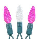 Pink and Pure White 70 LED C6 Strawberry Mini Lights Commercial Grade Green Wire